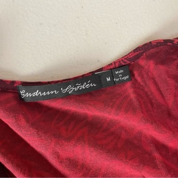 GUDRUN SJODEN MODAL JERSEY V NECK LONG SLEEVE KNEE LENGTH DRESS FLORAL RED M - Picture 3 of 6